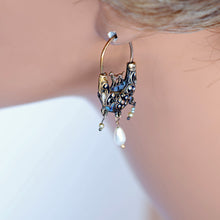 Antique Georgian boat earrings gold enamel pearls dogs Sicilian navicella (7575)