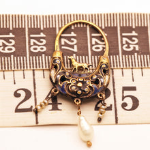 Antique Georgian boat earrings gold enamel pearls dogs Sicilian navicella (7575)