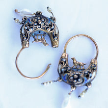 Antique Georgian boat earrings gold enamel pearls dogs Sicilian navicella (7575)