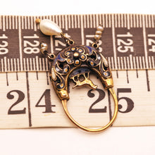 Antique Georgian boat earrings gold enamel pearls dogs Sicilian navicella (7575)