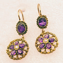 Antique Georgian earrings Gold cannetille amethysts pearls pendant earrings(7585)