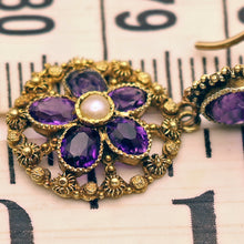 Antique Georgian earrings Gold cannetille amethysts pearls pendant earrings(7585)