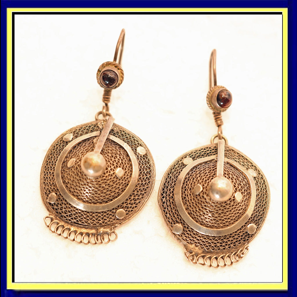 Vintage silver garnet earrings handmade fine design workmanship Nepali (7596)