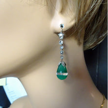 Art Deco earrings ear dangles diamonds green chrysoprase rock crystal gold (7602)