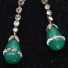 Art Deco earrings ear dangles diamonds green chrysoprase rock crystal gold (7602)