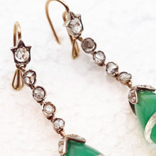 Art Deco earrings ear dangles diamonds green chrysoprase rock crystal gold (7602)