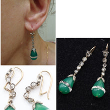 Art Deco earrings ear dangles diamonds green chrysoprase rock crystal gold (7602)