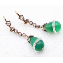 Art Deco earrings ear dangles diamonds green chrysoprase rock crystal gold
