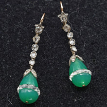 Art Deco earrings ear dangles diamonds green chrysoprase rock crystal gold (7602)