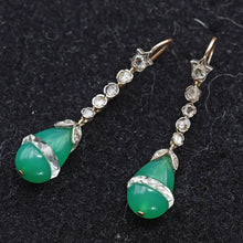 Art Deco earrings ear dangles diamonds green chrysoprase rock crystal gold (7602)