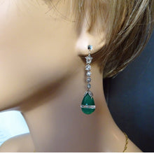 Art Deco earrings ear dangles diamonds green chrysoprase rock crystal gold (7602)