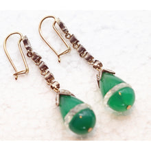 Art Deco earrings ear dangles diamonds green chrysoprase rock crystal gold (7602)