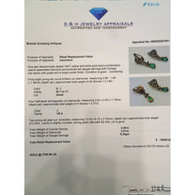 Vintage earrings ear pendants gold diamonds emeralds Dangle earrings c1950 (7603)