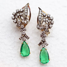 Vintage earrings ear pendants gold diamonds emeralds Dangle earrings c1950