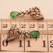 Vintage earrings ear pendants gold diamonds emeralds Dangle earrings c1950 (7603)