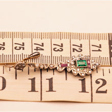 Antique Art Deco earrings ear pendants diamonds emeralds rubies silver (7604)