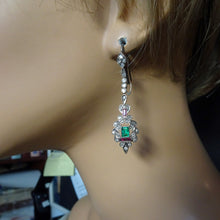 Antique Art Deco earrings ear pendants diamonds emeralds rubies silver (7604)