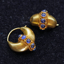 Antique vintage earrings ear hoops high k gold sapphires India (7609)