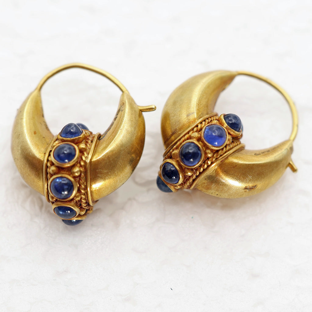 Antique vintage earrings ear hoops high k gold sapphires India