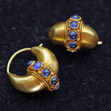 Antique vintage earrings ear hoops high k gold sapphires India (7609)