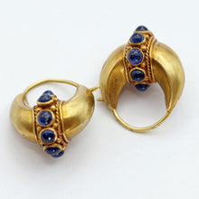 Antique vintage earrings ear hoops high k gold sapphires India (7609)