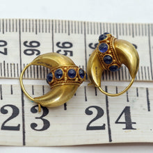Antique vintage earrings ear hoops high k gold sapphires India (7609)