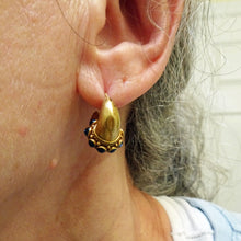 Antique vintage earrings ear hoops high k gold sapphires India (7609)