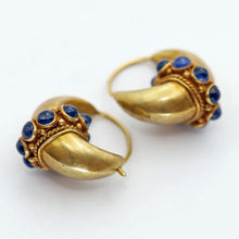 Antique vintage earrings ear hoops high k gold sapphires India (7609)
