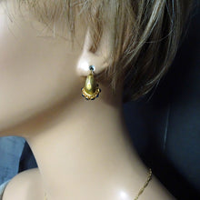 Antique vintage earrings ear hoops high k gold sapphires India (7609)