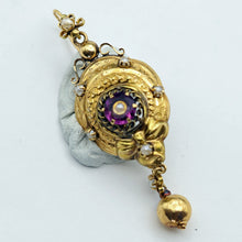 Antique Victorian earrings long ear pendants gold pearls amethysts French (7618)