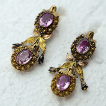 Antique Georgian earrings gold pink topaz cannetille flowers English c1820s(7657)