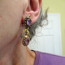 Antique Georgian earrings gold pink topaz cannetille flowers English c1820s(7657)