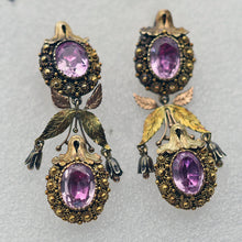 Antique Georgian earrings gold pink topaz cannetille flowers English c1820s(7657)