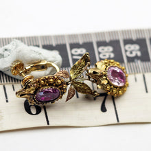 Antique Georgian earrings gold pink topaz cannetille flowers English c1820s(7657)