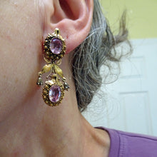 Antique Georgian earrings gold pink topaz cannetille flowers English c1820s(7657)
