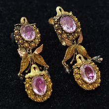 Antique Georgian earrings gold pink topaz cannetille flowers English c1820s(7657)