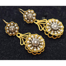 Antique Victorian earrings ear pendants gold diamonds pearls day night (7671)