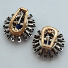 Vintage Retro earrings GIA cert sapphires diamonds gold silver starburst (7687)
