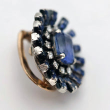 Vintage Retro earrings GIA cert sapphires diamonds gold silver starburst (7687)