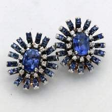 Vintage Retro earrings GIA cert sapphires diamonds gold silver starburst (7687)
