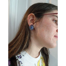 Vintage Retro earrings GIA cert sapphires diamonds gold silver starburst (7687)