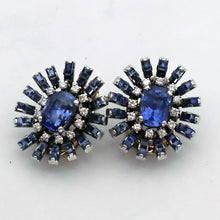 Vintage Retro earrings GIA cert sapphires diamonds gold silver starburst 