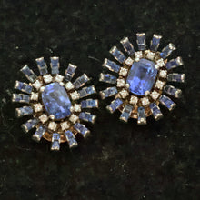 Vintage Retro earrings GIA cert sapphires diamonds gold silver starburst (7687)