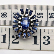 Vintage Retro earrings GIA cert sapphires diamonds gold silver starburst (7687)