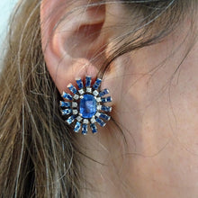 Vintage Retro earrings GIA cert sapphires diamonds gold silver starburst (7687)