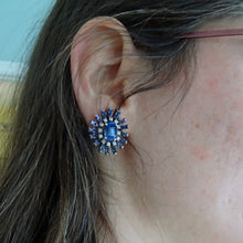 Vintage Retro earrings GIA cert sapphires diamonds gold silver starburst (7687)