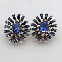 Vintage Retro earrings GIA cert sapphires diamonds gold silver starburst (7687)