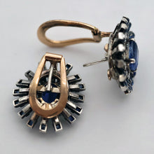 Vintage Retro earrings GIA cert sapphires diamonds gold silver starburst (7687)