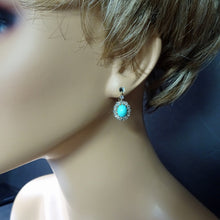 Antique Victorian earrings gold silver diamonds turquoise French sleepers (7690)