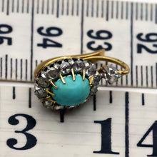 Antique Victorian earrings gold silver diamonds turquoise French sleepers (7690)